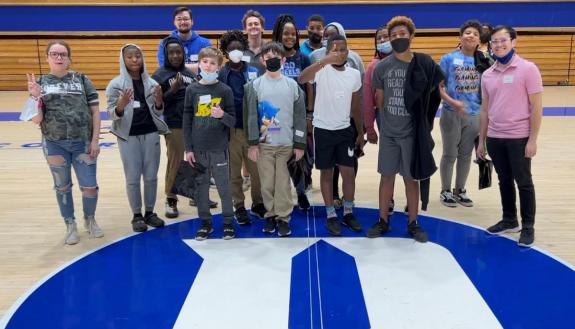 Eric Yeats and members of his robotics club visited Cameron Indoor Stadium on May 10. (Photo courtesy of Yeats)