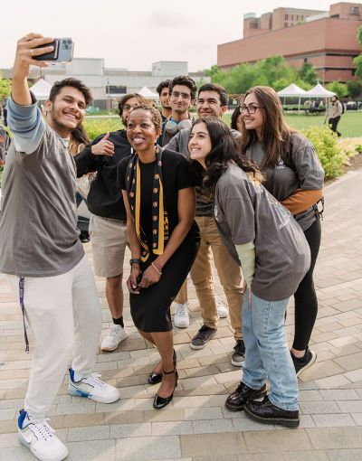 UMBC President Valerie Sheares Ashby poses with students during inauguration week. Photo by Marlayna Demond for UMBC.