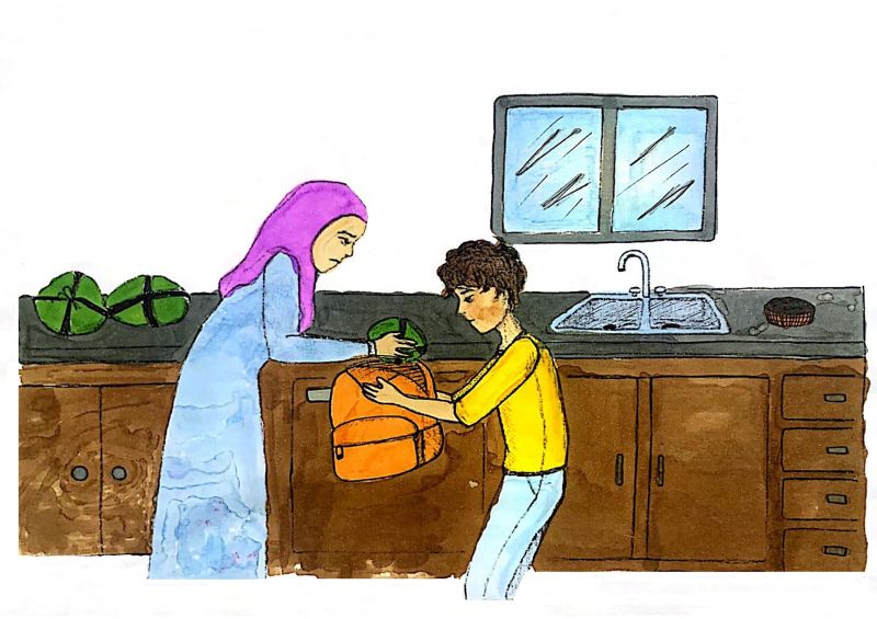Illustration of mother with son from Dear Tariq